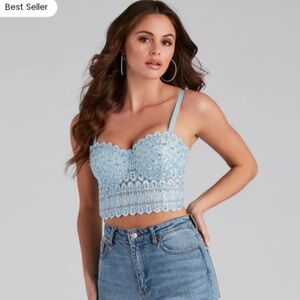 Windsor Blue and Silver Lace Longline Bralette